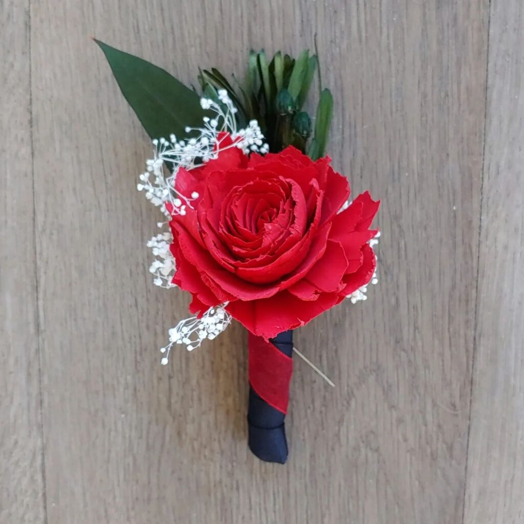 Boutonnieres by Painted Petals, handcrafted sola wood florals, Deltona, Florida