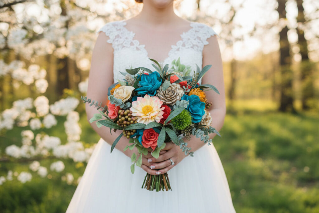 Bridal Bouquets by Painted Petals, handcrafted sola wood florals, Deltona, Florida
